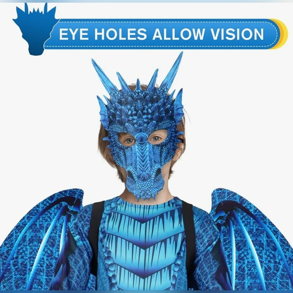 New Kali Blue Dragon Costume Jumpsuit with Wings and Mask